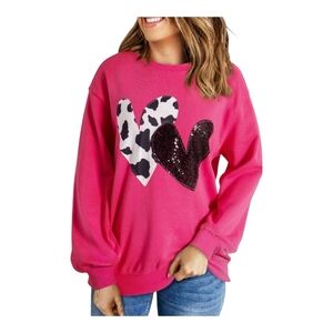 ROUNDTABLE INJ. - Soft Strawberry Pink Heart Pattern Sweatshirt